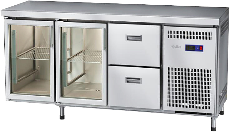 Стол морозильный Abat СХН-60-02 (2 ящика, 2 двери-стекло, без борта)