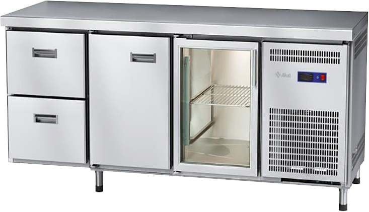Стол морозильный Abat СХН-70-02 (1 дверь-стекло, 1 дверь, 2 ящика, без борта)