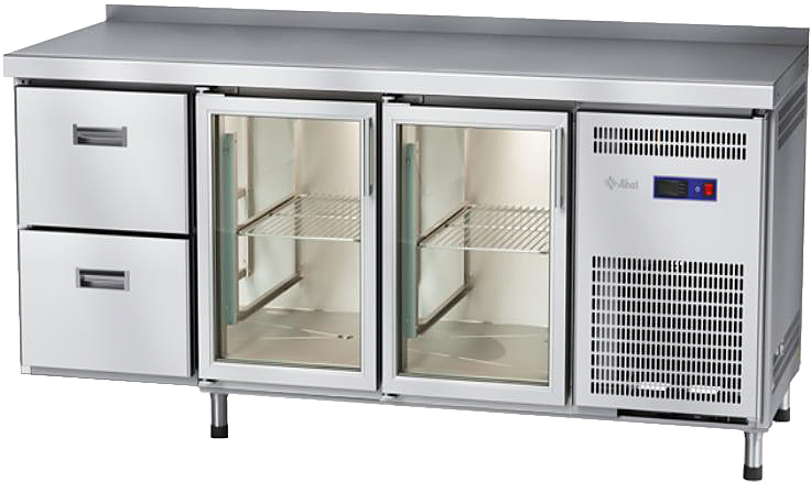 Стол морозильный Abat СХН-60-02 (2 двери-стекло, 2 ящика, борт)